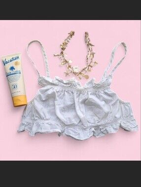 Divided H&M White Ruffled Babydoll Crop Top Size S
